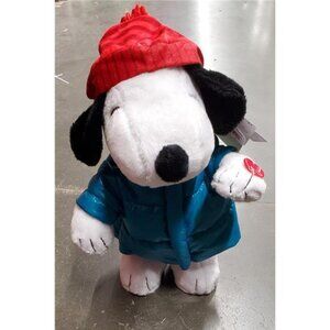 Animated Snoopy Plush in Blue Puffer Jacket & Red Winter Hat Peanuts Holiday Toy